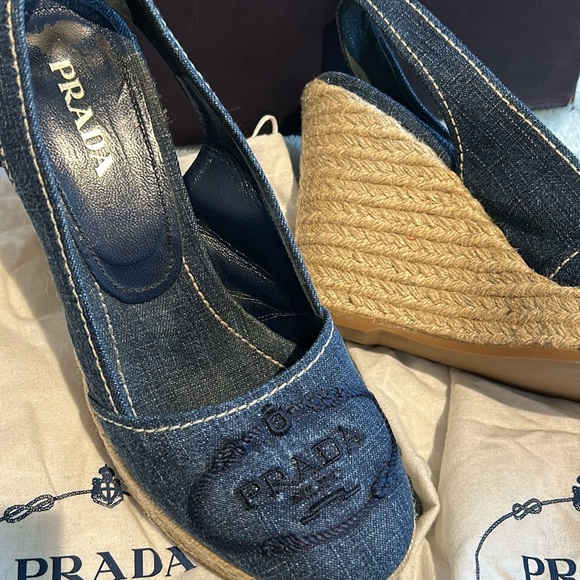 PRADA Denim Espadrille Italian Wedge Slingback Sandals-sz 39.5 (8.5-9 runs small - Picture 2 of 14